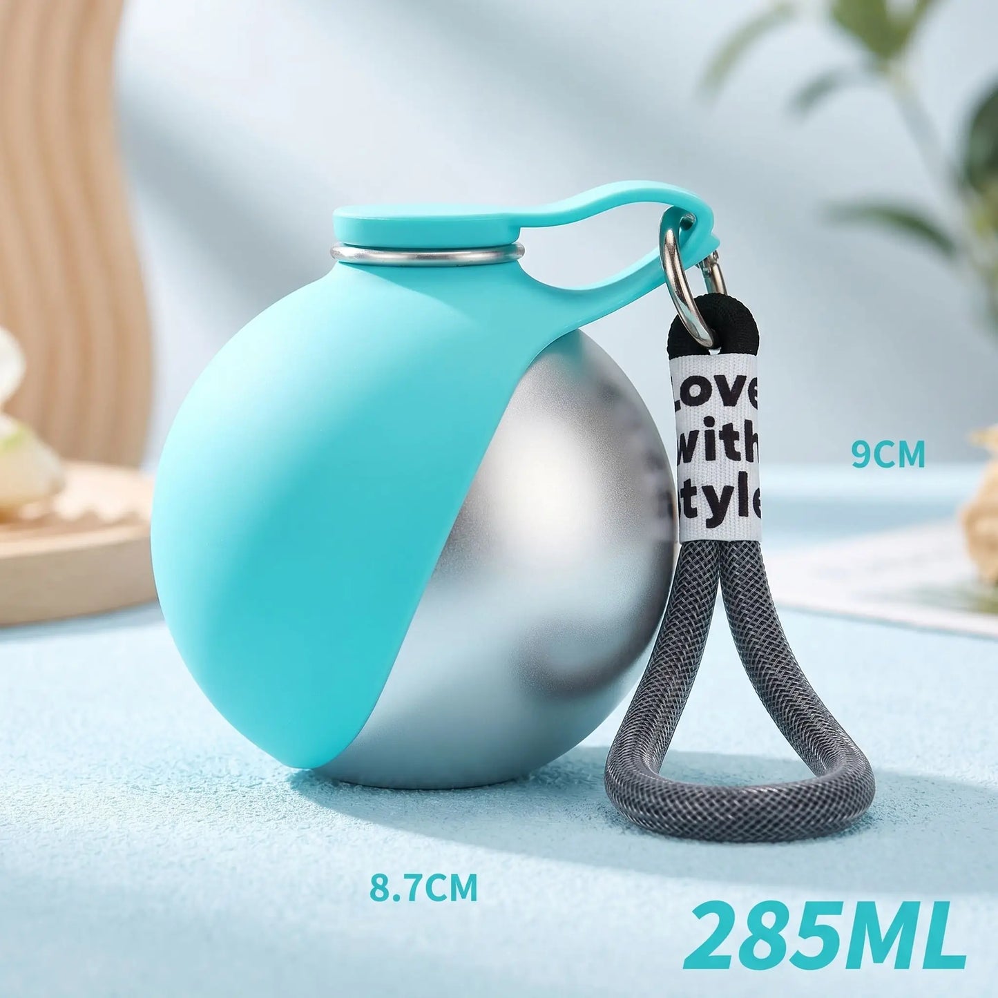 Gourde pour chien bleue avec bol pliable intégré